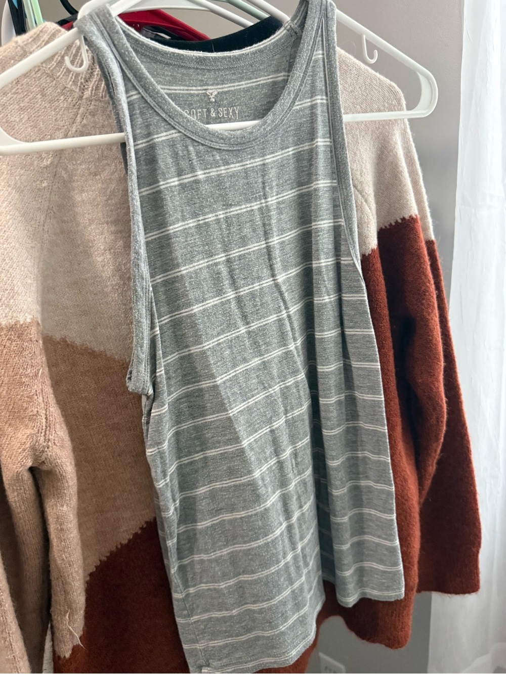 American Eagle Outfitters Gray & White Striped Tank Top